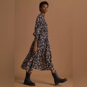 Anthropologie By The River Dress Women Medium Blue Floral Modest Peasant Prairie